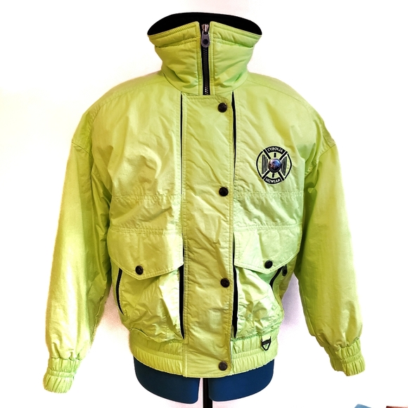 Tyrolia by Head Vintage Ski Snow Jacket Coat Neon Green Black Size 4 EUC - Picture 1 of 15